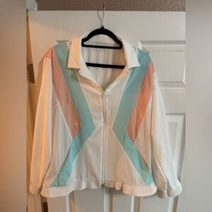 VTG 80s windbreaker white blue pink pastel size XL